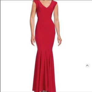 Betsy and Adam red trumpet evening gown size 4